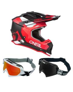 Oneal Crosshelm 2Series Combo SPYDE mit TWO-X Race Brille schwarz rot