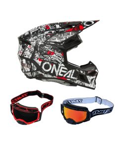 Oneal Crosshelm Combo 3SRS ATTACK mit TWO-X Atom Brille schwarz weiss