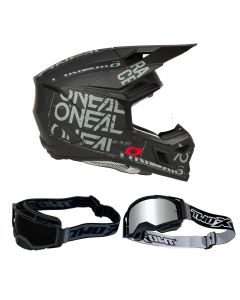 Oneal Crosshelm Combo 3SRS STATIC mit TWO-X Atom Brille schwarz grau