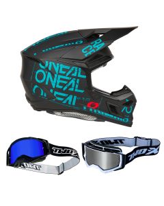 Oneal Crosshelm Combo 3SRS STATIC mit TWO-X Atom Brille schwarz gr&uuml;n
