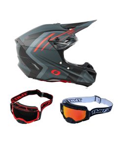 Oneal Crosshelm Combo 5SRS SPIKE mit TWO-X Atom Brille grau rot