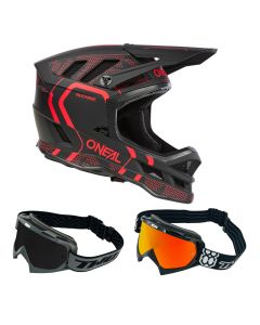Oneal MTB Helm Combo BLADE STRIKE mit Race Brille schwarz rot