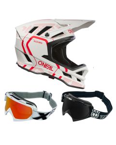 Oneal MTB Helm Combo BLADE STRIKE mit Race Brille weiss rot