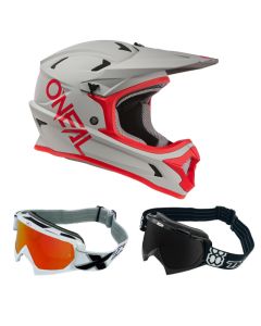 Oneal MTB Helm Combo SONUS SOLID mit Race Brille grau rot