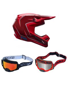 Fox-MX-Helm-Combo-V1-Raid-schwarz-rot-mit-TWO-X-Atom-Brille-FX-26-CO-010926-MX-23