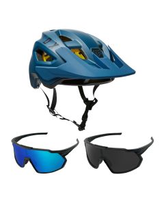 Fox Speedframe MTB Helm blau mit Brille Light