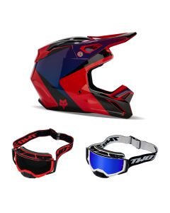 Fox V1 Streak MX Helm Combo rot
