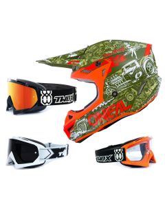 Oneal 5Series Crosshelm HR grün orange mit TWO-X Race Brille