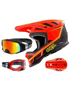 Oneal Blade Charger Downhill Helm neon rot mit TWO-X Rocket Brille