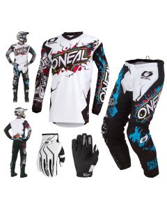 Oneal Element Villain Combo Crosshose Jersey Handschuhe in Bunt, Weiß, Schwarz, Blau