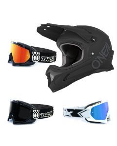 Oneal Sonus Flat MTB Helm schwarz mit TWO-X Race Brille