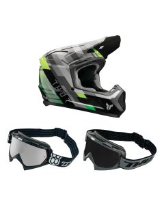 Thor-Kinder-MX-Helm-Combo-FLEET-CAMBER-schwarz-gruen-mit-TWO-X-Race-Brille-TH-26-CO-020926-MX-9