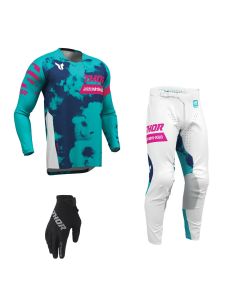 Thor MX Combo Hose Shirt Launchmode Bleach blau weiss