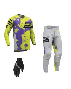 Thor MX Combo Hose Shirt Launchmode Bleach grau gelb