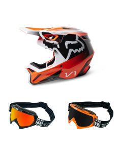 Fox V1 Leed Crosshelm orange mit TWO-X Race Brille