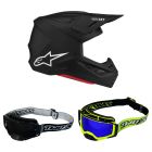 Alpinestars MX Helm Combo S-M7 Solid schwarz matt mit TWO-X Atom Brille