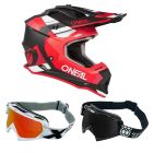 Oneal Crosshelm 2Series Combo SPYDE mit TWO-X Race Brille schwarz rot