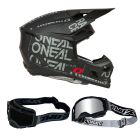 Oneal Crosshelm Combo 3SRS STATIC mit TWO-X Atom Brille schwarz grau
