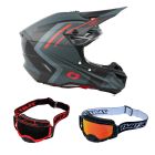 Oneal Crosshelm Combo 5SRS SPIKE mit TWO-X Atom Brille grau rot
