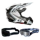 Oneal Crosshelm Combo 5SRS SPIKE mit TWO-X Atom Brille weiss schwarz