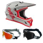 Oneal MTB Helm Combo SONUS SOLID mit Race Brille grau rot
