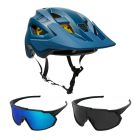 Fox Speedframe MTB Helm blau mit Brille Light