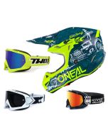 Oneal 5Series Crosshelm HR blau neon gelb mit TWO-X Race Brille