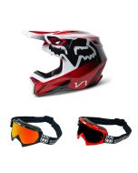 Fox V1 Leed Crosshelm rot mit TWO-X Race Brille