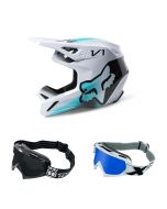 Fox V1 Toxsyk Crosshelm weiss mit TWO-X Race Brille