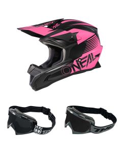 Oneal 1Series Stream Crosshelm schwarz pink mit TWO-X Race Brille