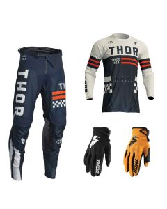 Thor Pulse Combo Combat blau weiss Hose Jersey Handschuhe