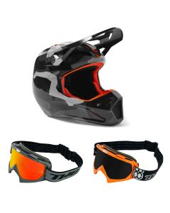 Fox V1 Bknr Crosshelm grau camo mit TWO-X Race Brille