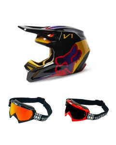 Fox V1 Toxsyk Crosshelm schwarz mit TWO-X Race Brille